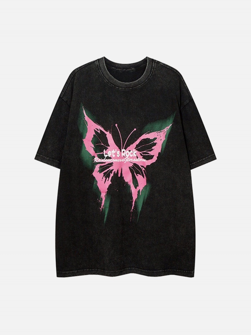 T Shirts Aelfric Eden Butterflies Print Tee Noir | WSC-45753905